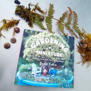 Gardening in miniature book with nature goodies -fern acorns moss Craft Activity